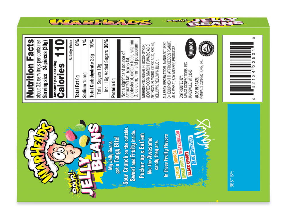 Warheads Theatre Box Sour Jelly Beans 4oz Case of 12